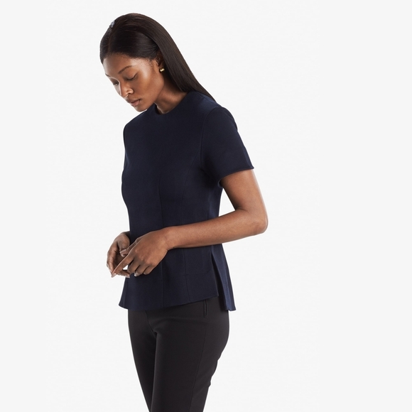 M.M. Lafleur The Krader Crew neck Top Textured Ponte In Navy Blue Size Medium - Picture 2 of 14